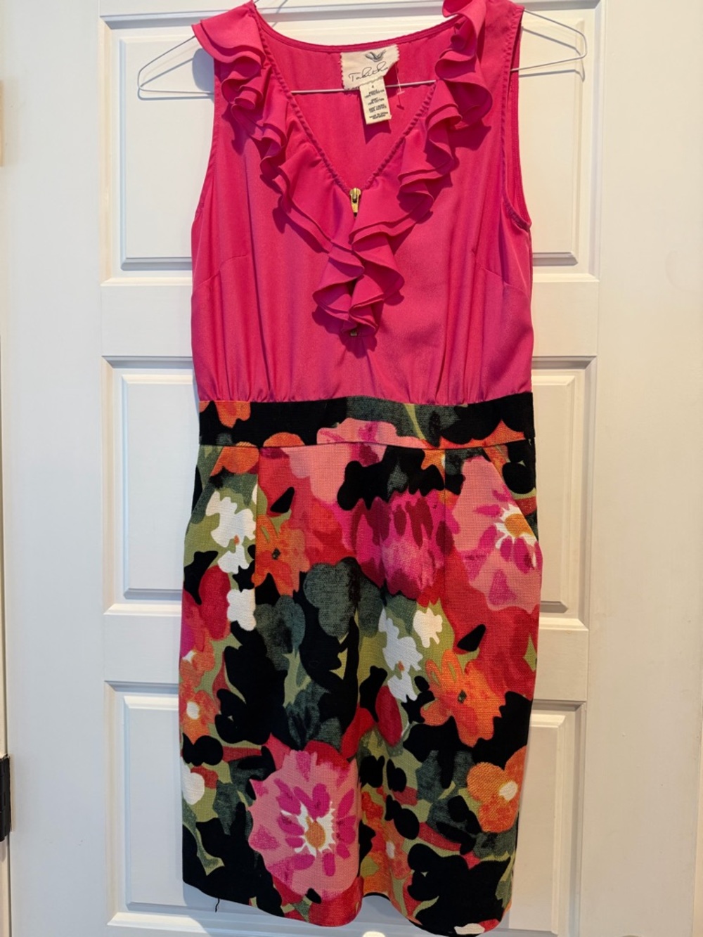 Tabitha Pink Ruffle Neckline Floral Bodice Dress-sz 4